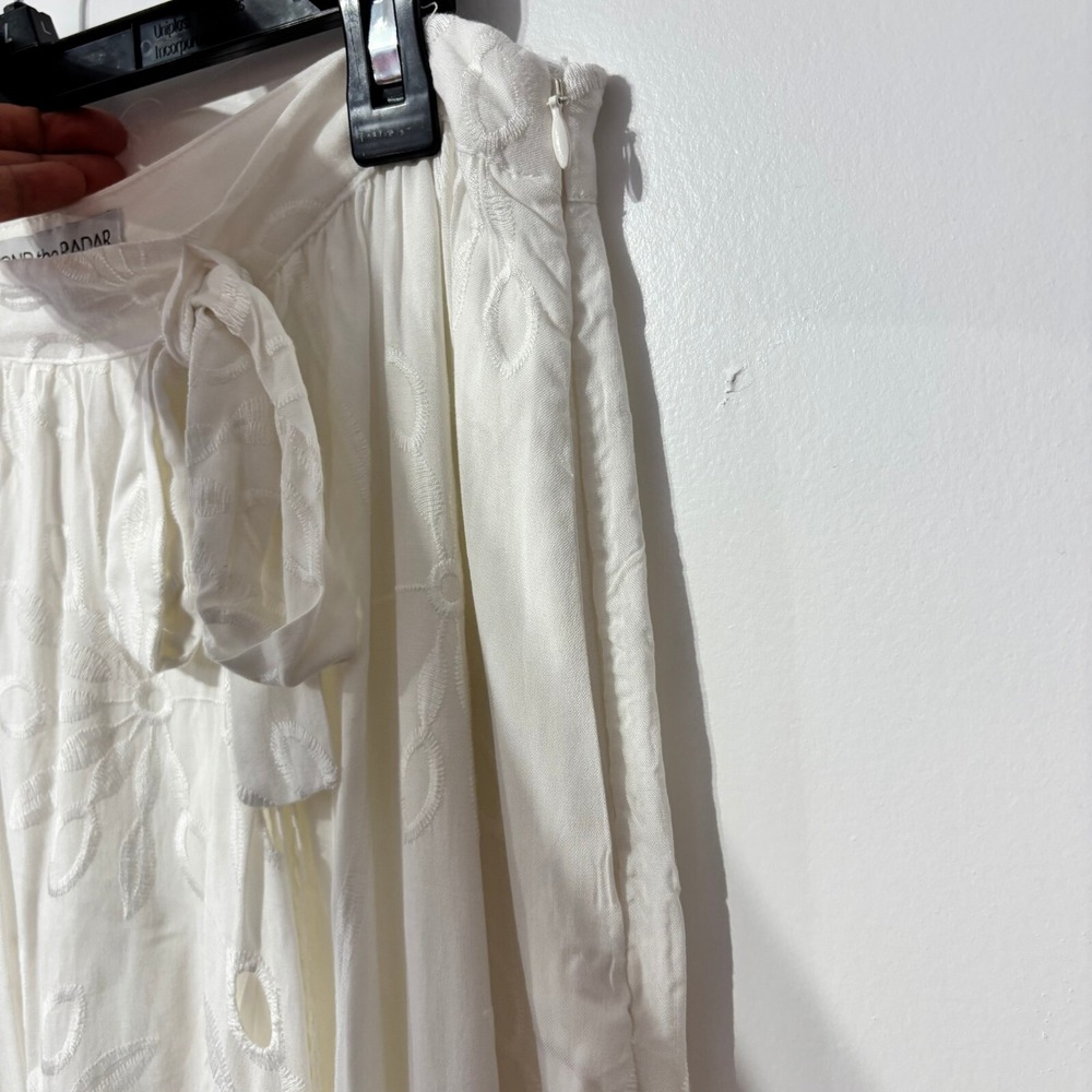 Beyond the Radar White Embroidered Eyelet Wrap Maxi Skirt Bohemian High Low - Picture 8 of 15